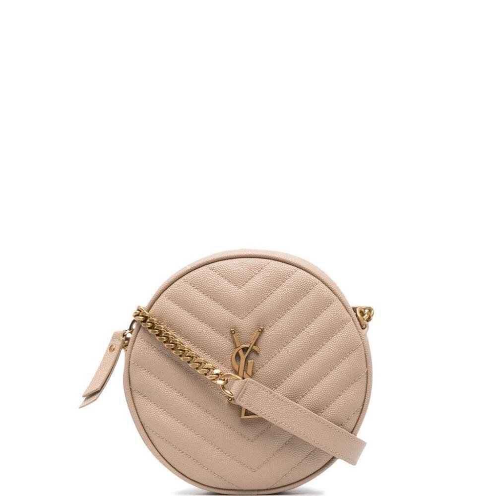SAINT LAURENT PARIS Round Vinyl Crossbody Beige Color Bag Ladies (Small)